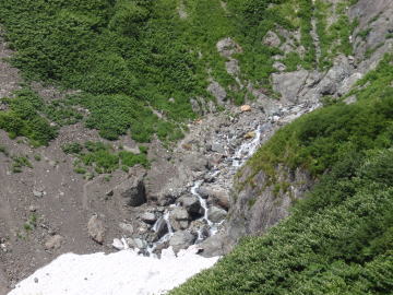 対岸の谷を横断する登山道